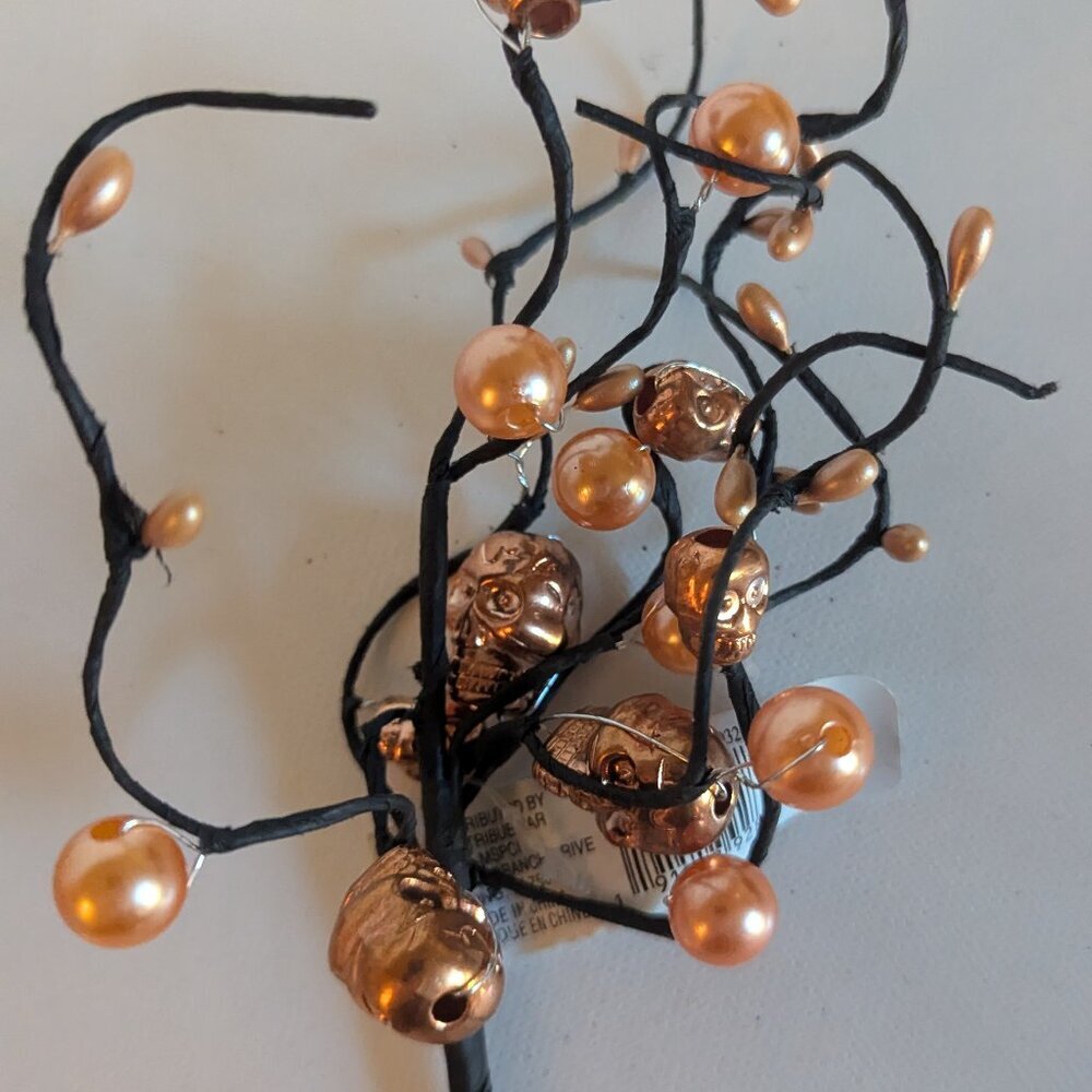 NWT 3 Goth Skulls Pearls Orange Halloween Decoration Floral Picks Ashland Decor